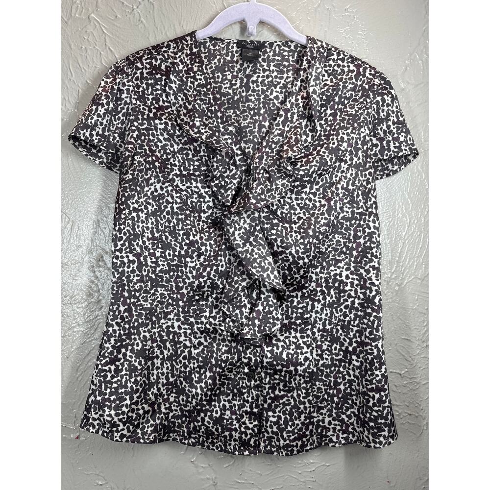 Ann Taylor Womens Petite Ruffle Front Button Closure Short Sleeve Top Size 2P